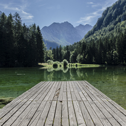 lake between mountains